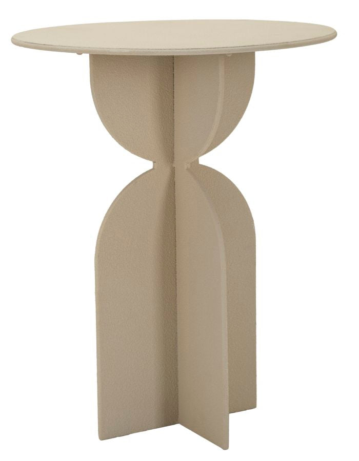 Mesa auxiliar redonda beige con base escultural – Dune diseño moderno