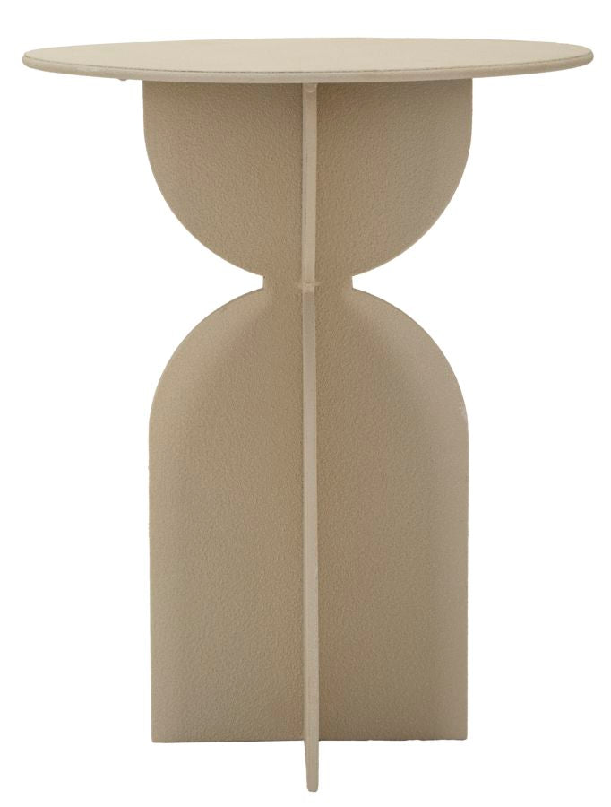 Mesa auxiliar redonda beige con base escultural – Dune diseño moderno