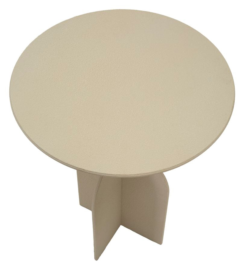 Mesa auxiliar redonda beige con base escultural – Dune diseño moderno