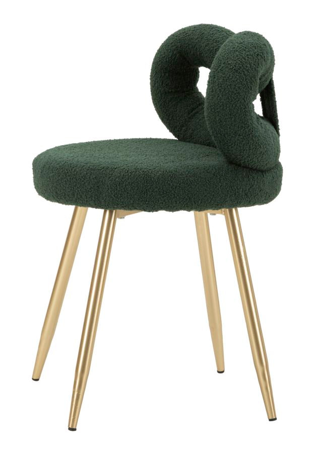 Mini silla tapizada verde con patas de madera – Ilary asiento de acento