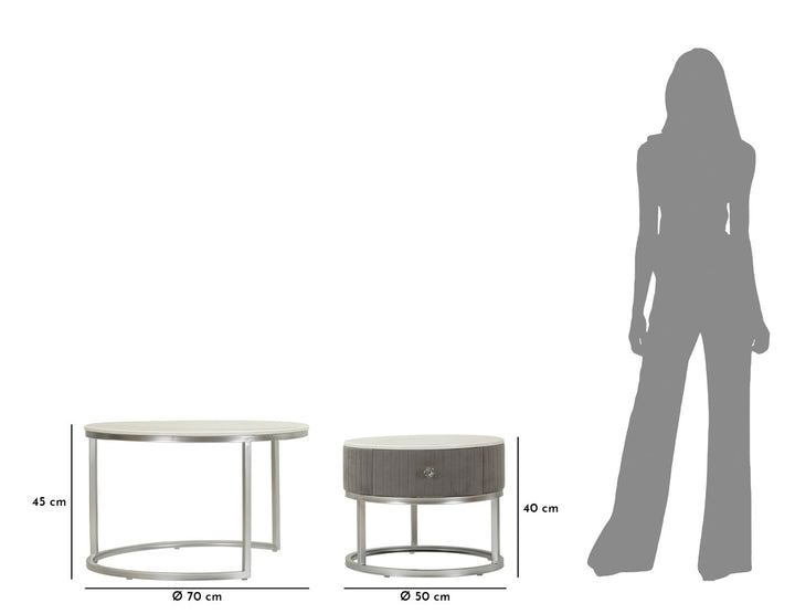 Juego de 2 mesas de centro redondas con tapas grises – Greys Collection