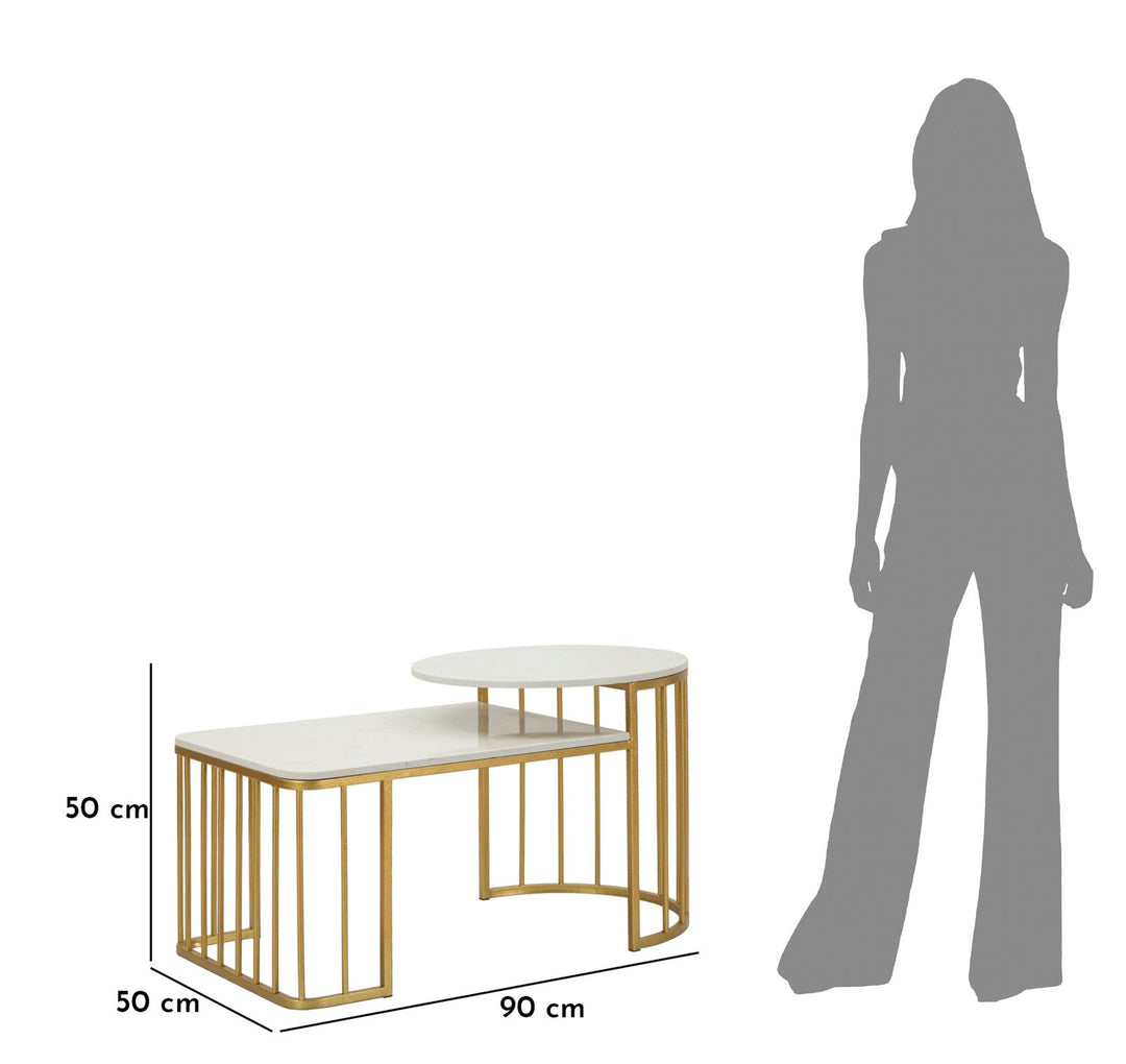 Mesa de centro rectangular de mármol artificial con base dorada – Ankara Collection