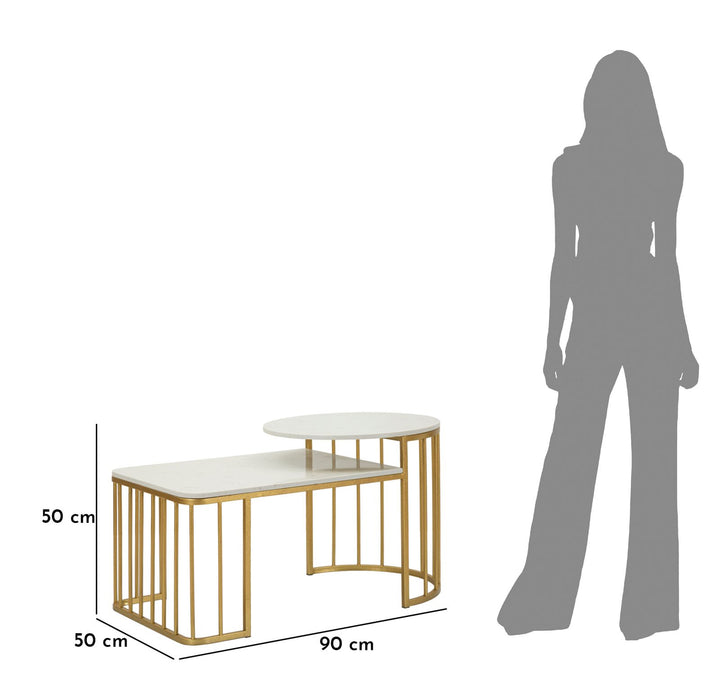 Mesa de centro rectangular de mármol artificial con base dorada – Ankara Collection