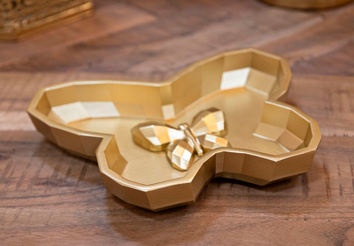 Bandeja con forma de mariposa dorada – Pieza decorativa de acento