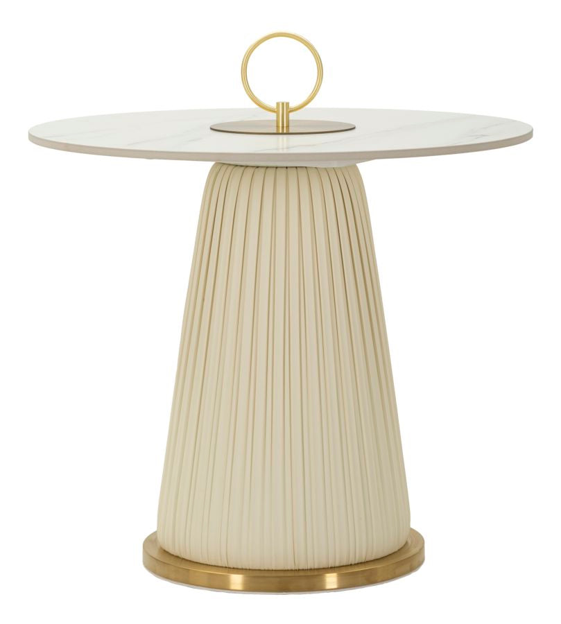 Mesa de centro redonda dorada con tapa de mármol artificial – Nova estilo contemporáneo