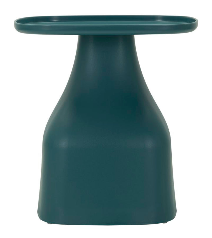 Mesa de centro redonda azul con base geométrica – Gea acento moderno