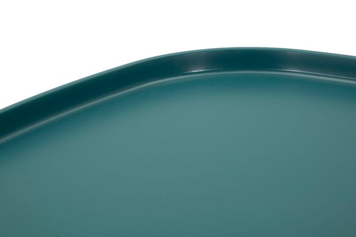 Mesa de centro redonda azul con base geométrica – Gea acento moderno