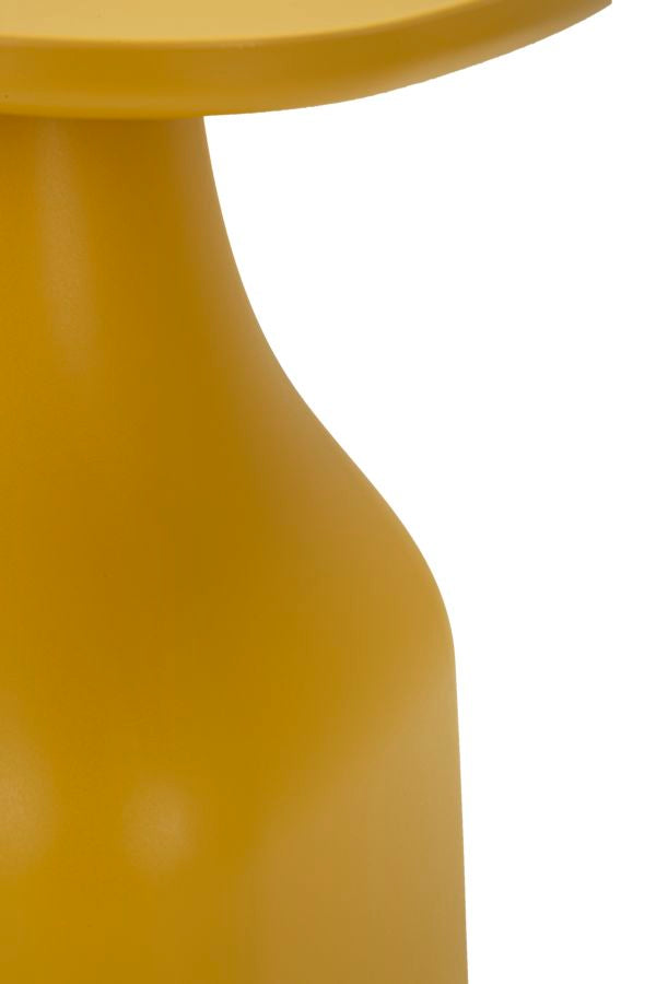 Mesa de centro redonda amarilla con base geométrica – Gea diseño moderno