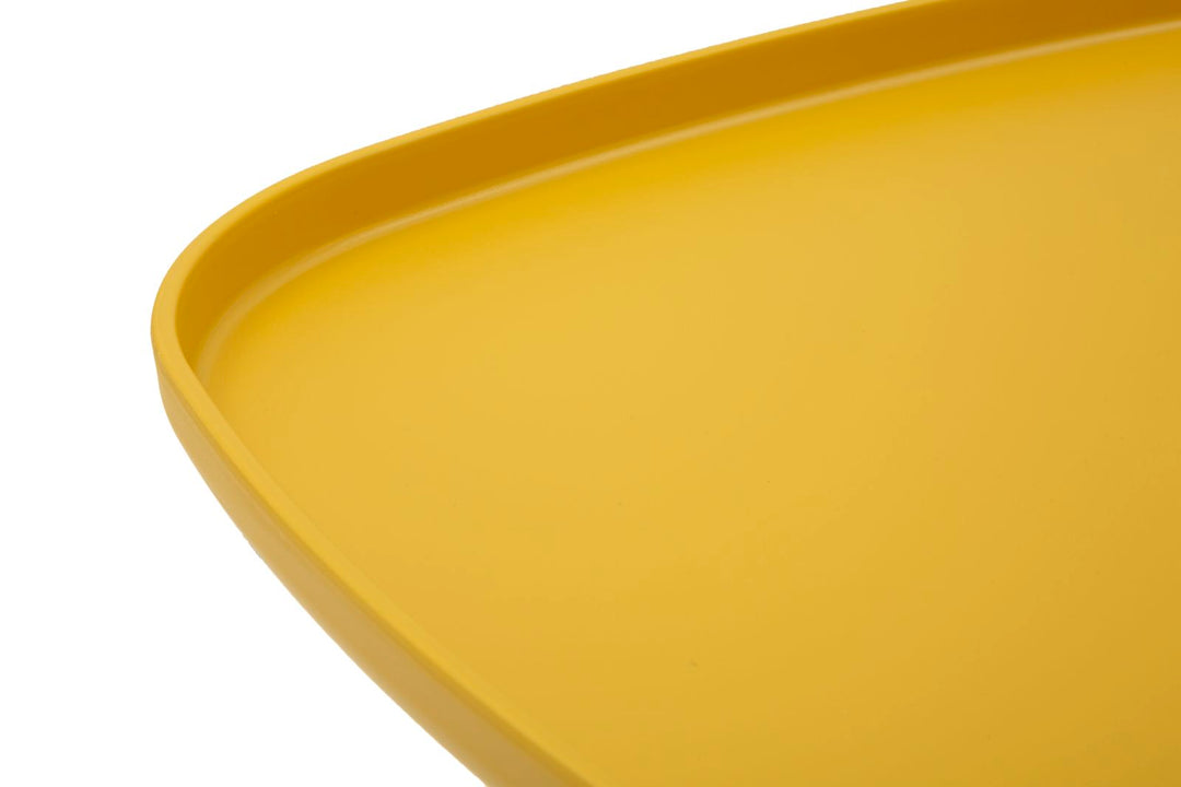 Mesa de centro redonda amarilla con base escultural – Gea mesa de acento