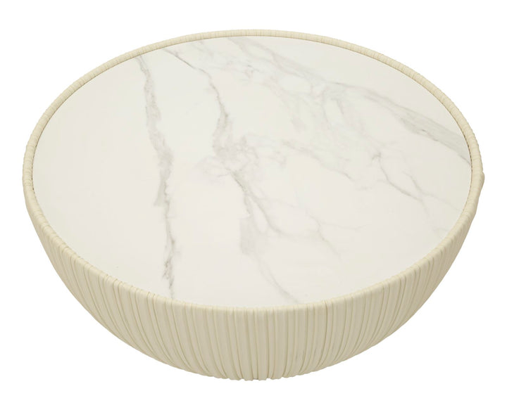 Mesa de centro redonda beige con base dorada – Elge diseño moderno