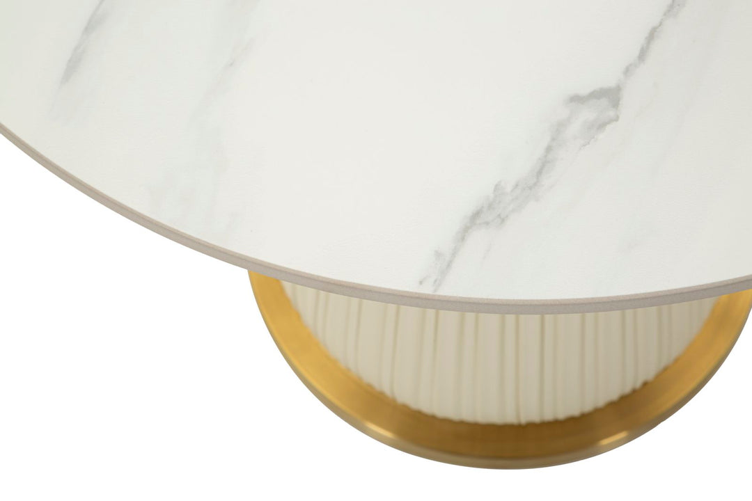 Mesa de centro redonda dorada con tapa de mármol artificial – Nova estilo contemporáneo