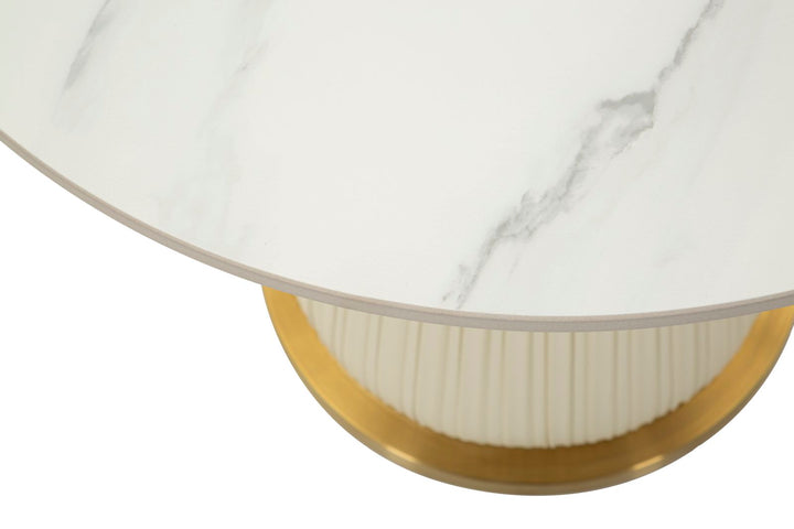 Mesa de centro redonda dorada con tapa de mármol artificial – Nova estilo contemporáneo