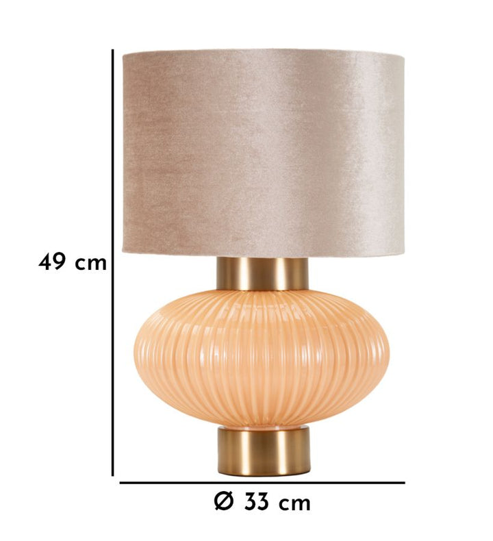 Lámpara de mesa redonda dorada y beige con pantalla de tela – Perly moderna