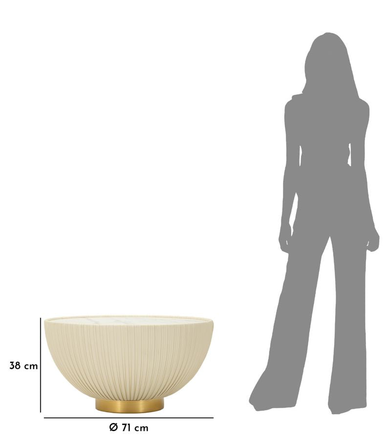 Mesa de centro redonda beige con base dorada – Elge diseño moderno