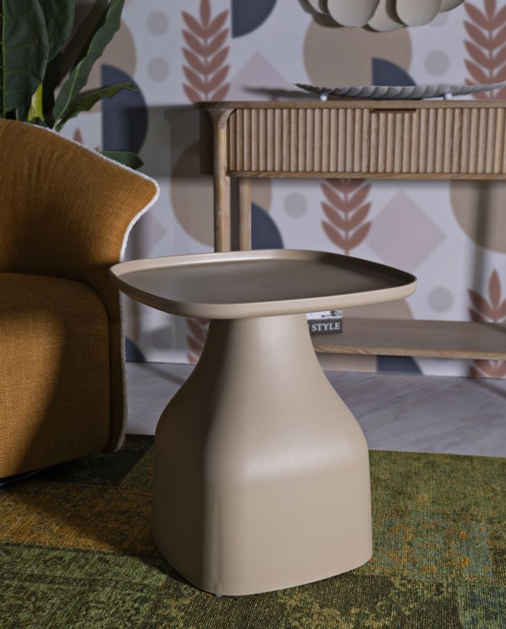 Mesa de centro redonda gris con base geométrica – Gea diseño contemporáneo