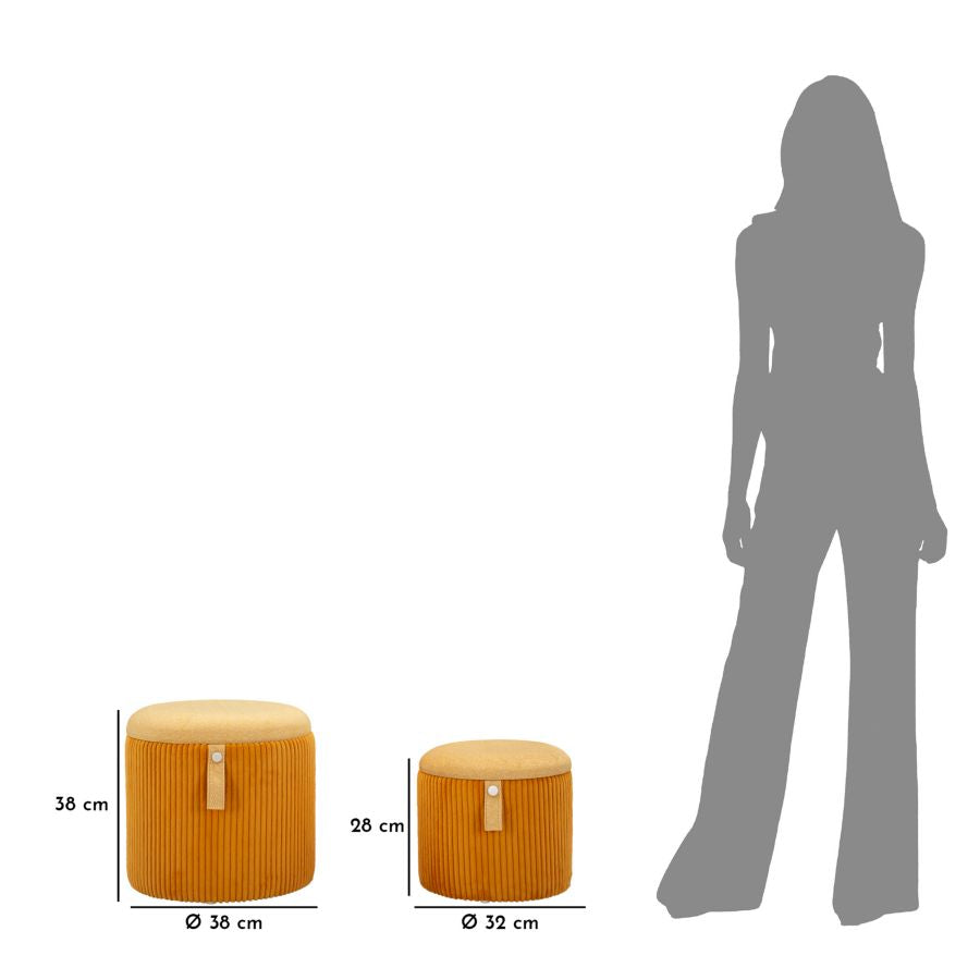 Juego de 2 pufs de terciopelo mostaza con almacenaje – Bolzano otomanas modernas