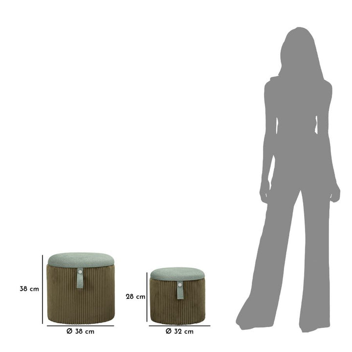 Juego de 2 pufs de terciopelo verde con almacenaje – Bolzano otomanas modernas