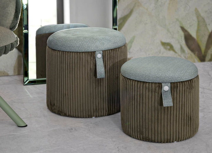 Juego de 2 pufs de terciopelo verde con almacenaje – Bolzano otomanas modernas