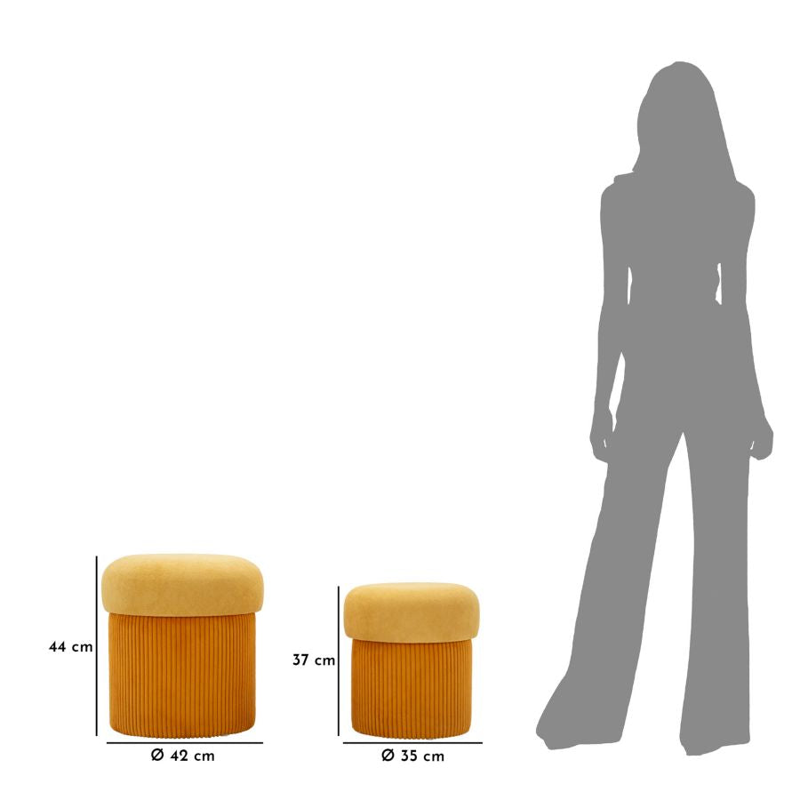Juego de 2 pufs de terciopelo mostaza con almacenaje – Aspen diseño contemporáneo