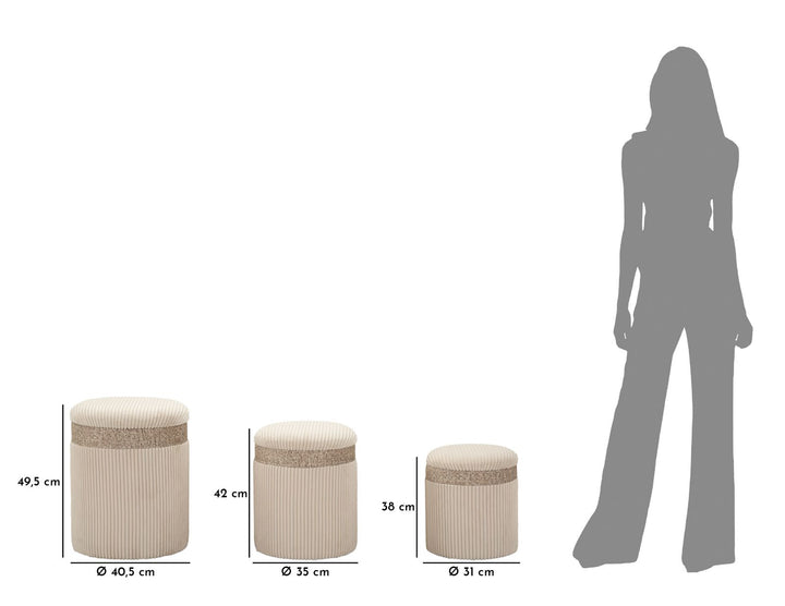 Juego de 3 pufs tapizados crema con almacenaje – Curtain Collection