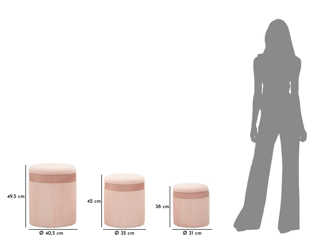 Juego de 3 pufs tapizados rosa con almacenaje – Curtain Box Collection