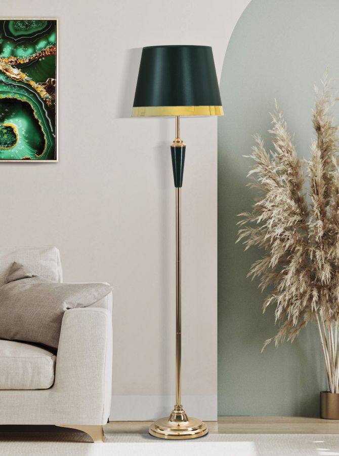 Lámpara de pie beige y dorada con pantalla de tela – Gron contemporánea