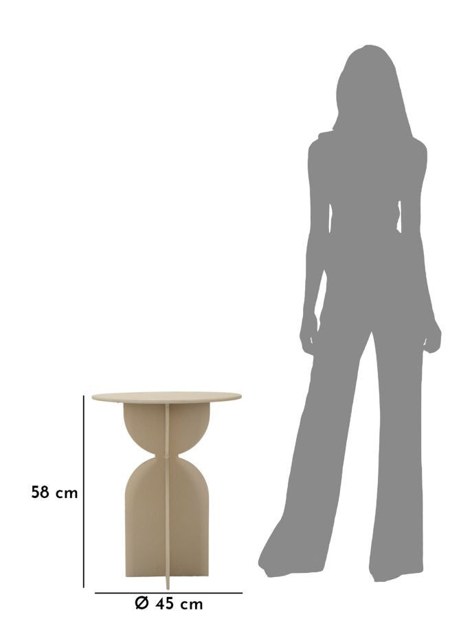 Mesa auxiliar redonda beige con base escultural – Dune diseño moderno