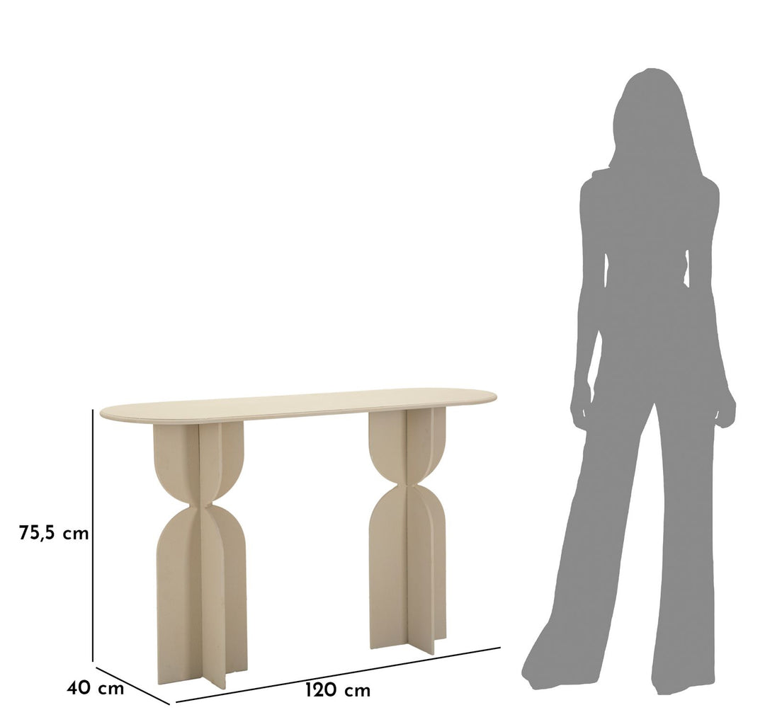 Mesa consola beige con base escultural – Dune recibidor moderno