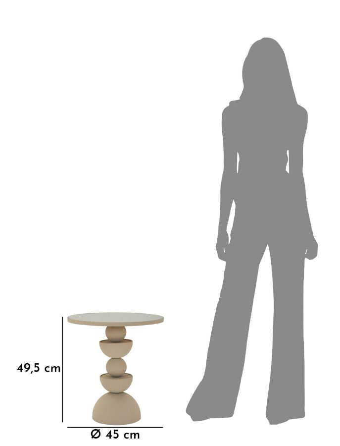 Mesa auxiliar redonda beige con tapa de espejo – Dune estilo contemporáneo