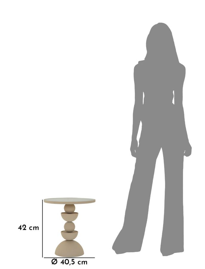 Mesa auxiliar redonda beige con superficie de espejo – Dune acento moderno