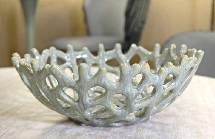 Cuenco decorativo con forma de coral verde – Cuenco de acento moderno