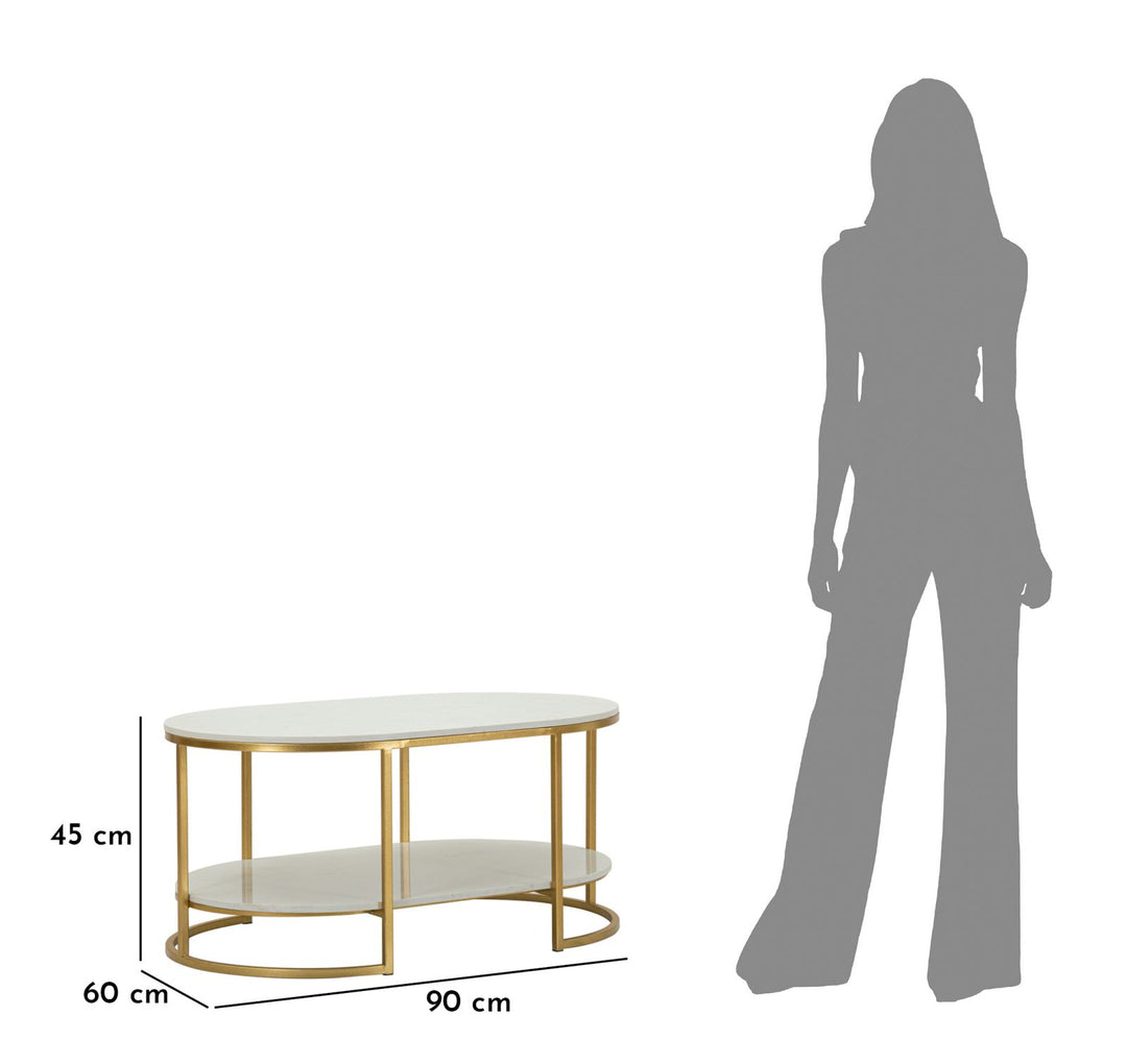 Mesa de centro rectangular de mármol artificial con marco dorado – Izmir diseño