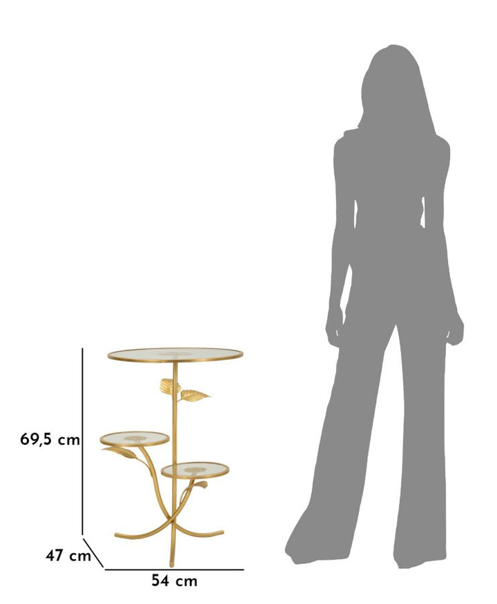 Mesa auxiliar de metal dorado con 3 estantes – Leaf diseño decorativo
