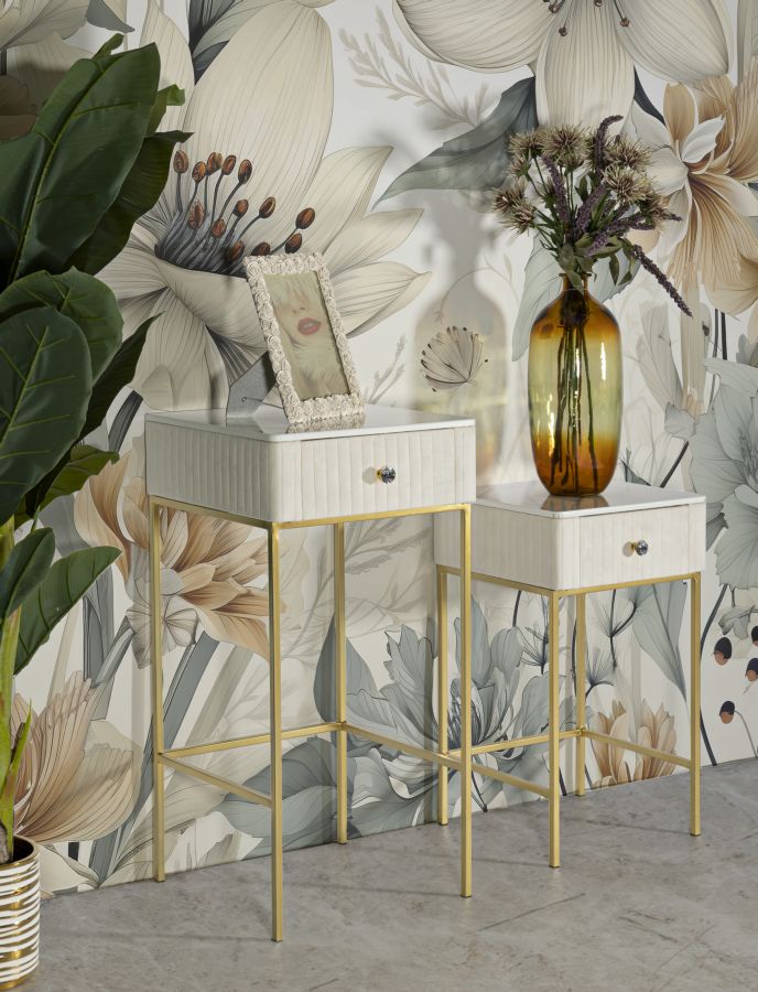 Juego de 2 mesas altas cuadradas con base dorada – Wedding Collection