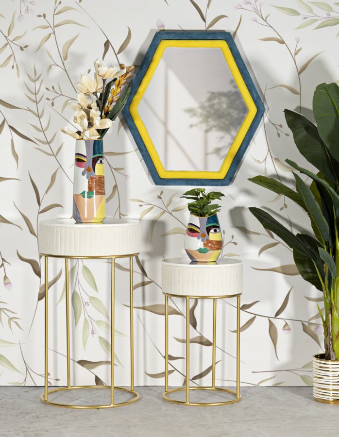 Juego de 2 mesas altas redondas con base dorada – Wedding Collection