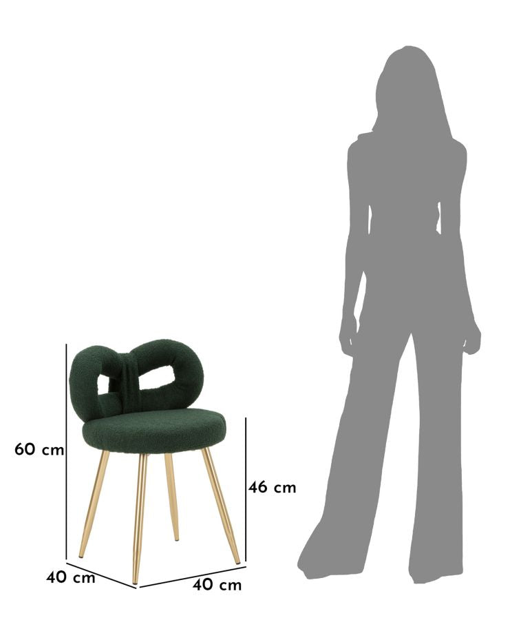 Mini silla tapizada verde con patas de madera – Ilary asiento de acento