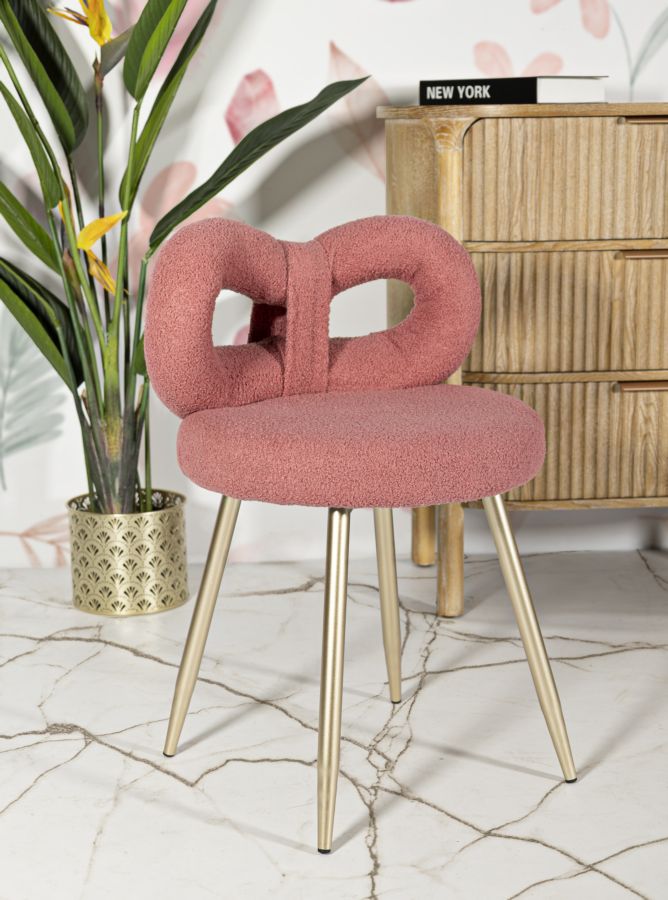 Mini silla tapizada rosa con patas de madera – Ilary asiento de acento