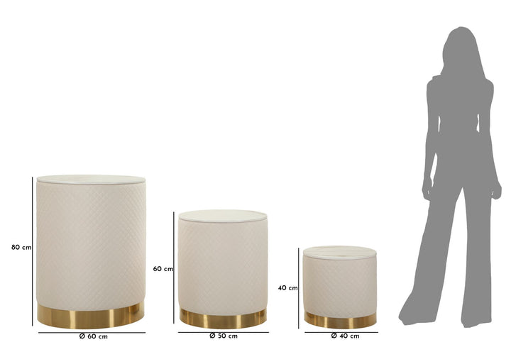 Juego de 3 pufs tapizados con almacenaje – Display Shop diseño moderno