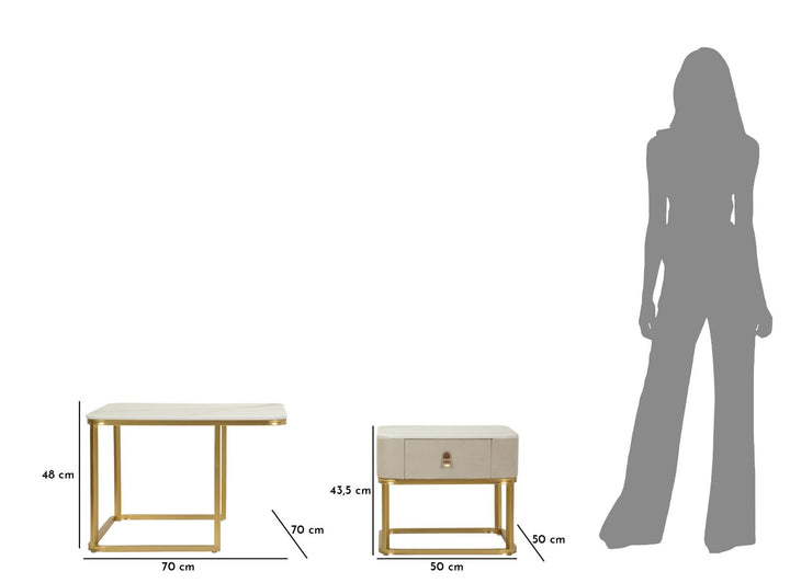 Juego de 2 mesas de centro de mármol artificial con base dorada – Beauty Collection