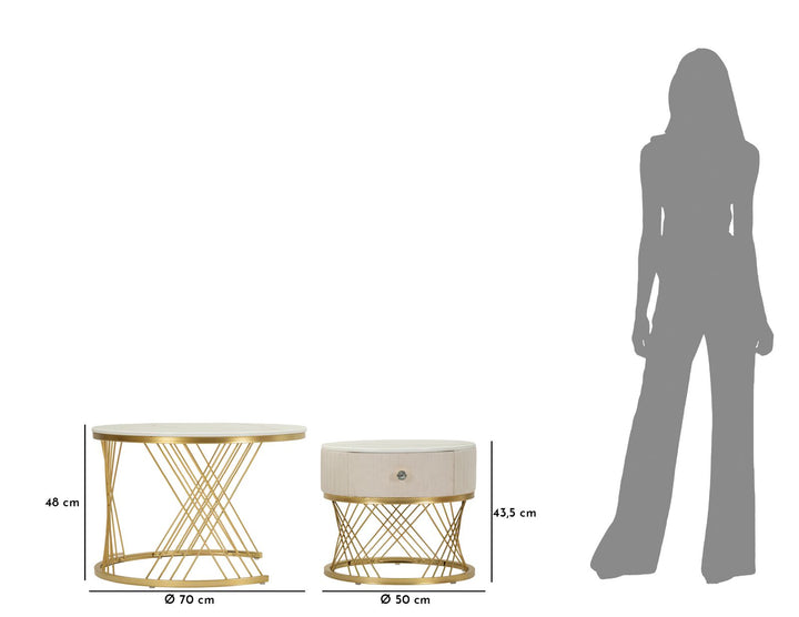 Juego de 2 mesas de centro de mármol artificial con marco dorado – Votix Collection