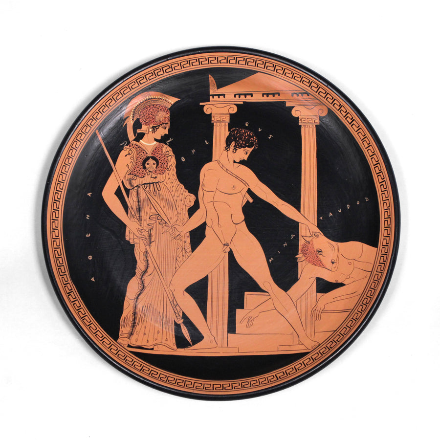 Plato Griego de Figuras Rojas con Atenea y Teseo - The Ancient Home