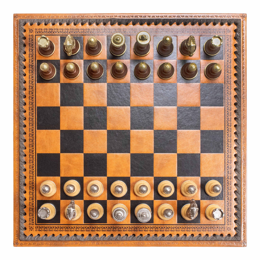 Juego de Ajedrez Premium en Metal con Tablero Multifunción en Polipiel de Italfama