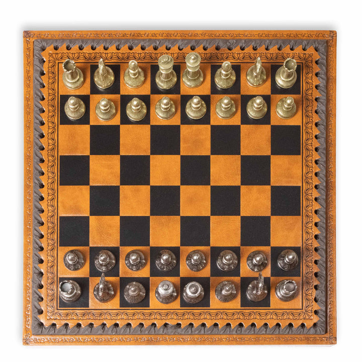 Juego de Ajedrez y Damas Mignon Flowery con Tablero en Polipiel de Italfama