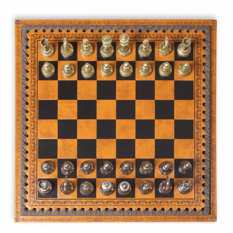 Juego de Ajedrez y Damas Mignon Flowery con Tablero en Polipiel de Italfama