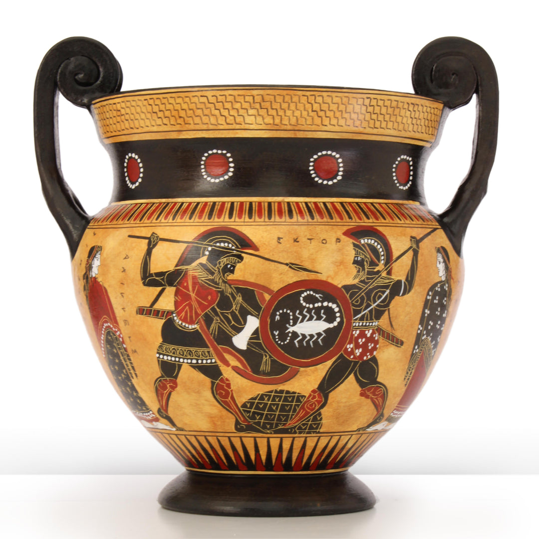Krater Calcídico Griego de Figuras Negras con Aquiles y Héctor Pottery - The Ancient Home