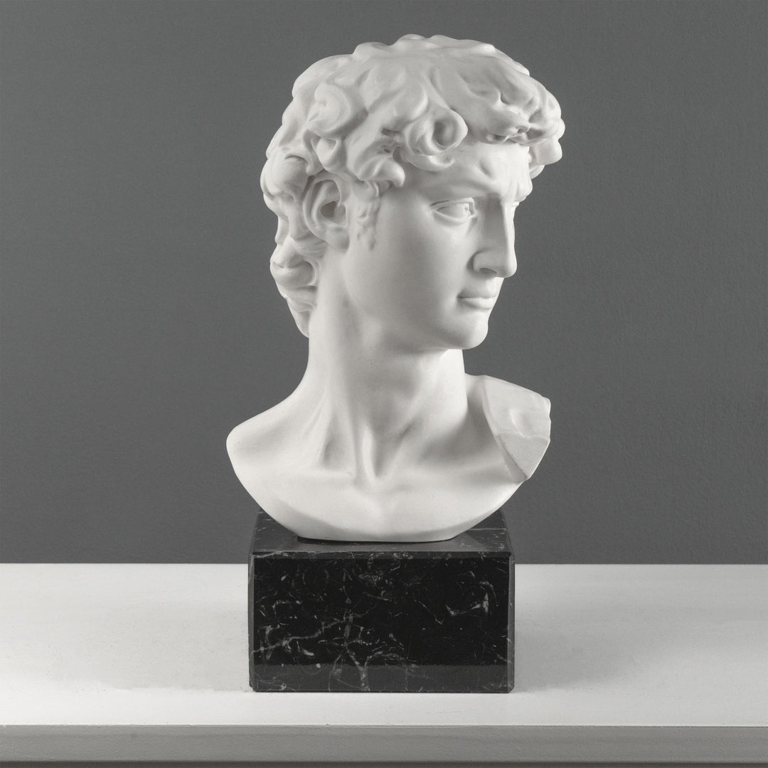 Busto de David de Miguel Ángel con base de mármol negro (Grande)