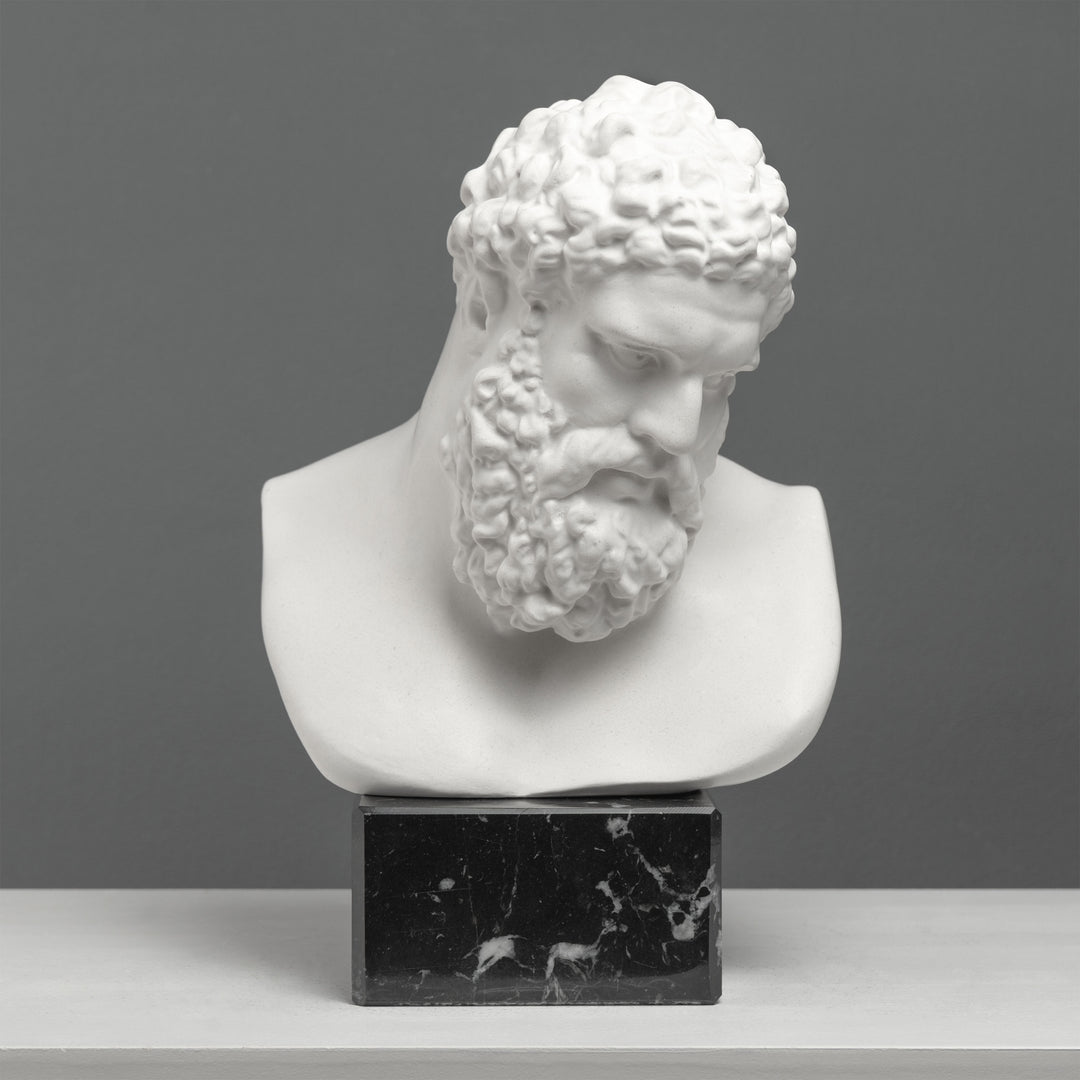 Busto De Hércules Sobre Base De Mármol Negro – Héroe Griego