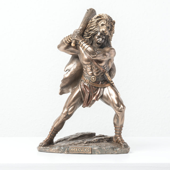 Estatua de Hércules con la Piel del León de Nemea y su Maza (Escultura de bronce frío)