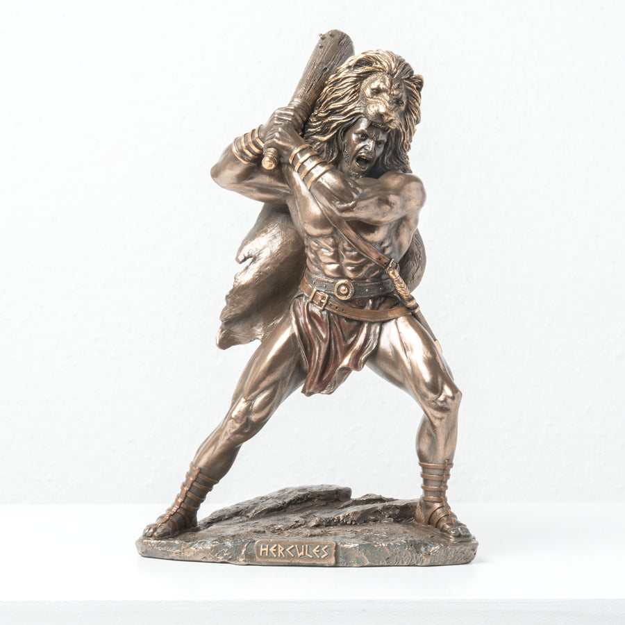 Estatua de Hércules con la Piel del León de Nemea y su Maza (Escultura de bronce frío)