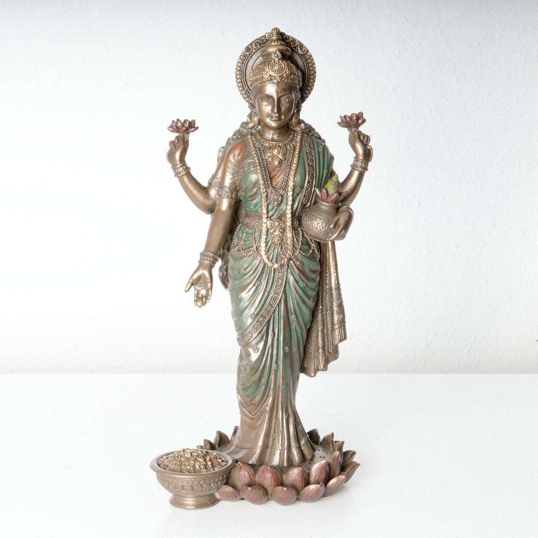Estatua de la diosa Lakshmi – Símbolo de prosperidad (Escultura de bronce fundido en frío)